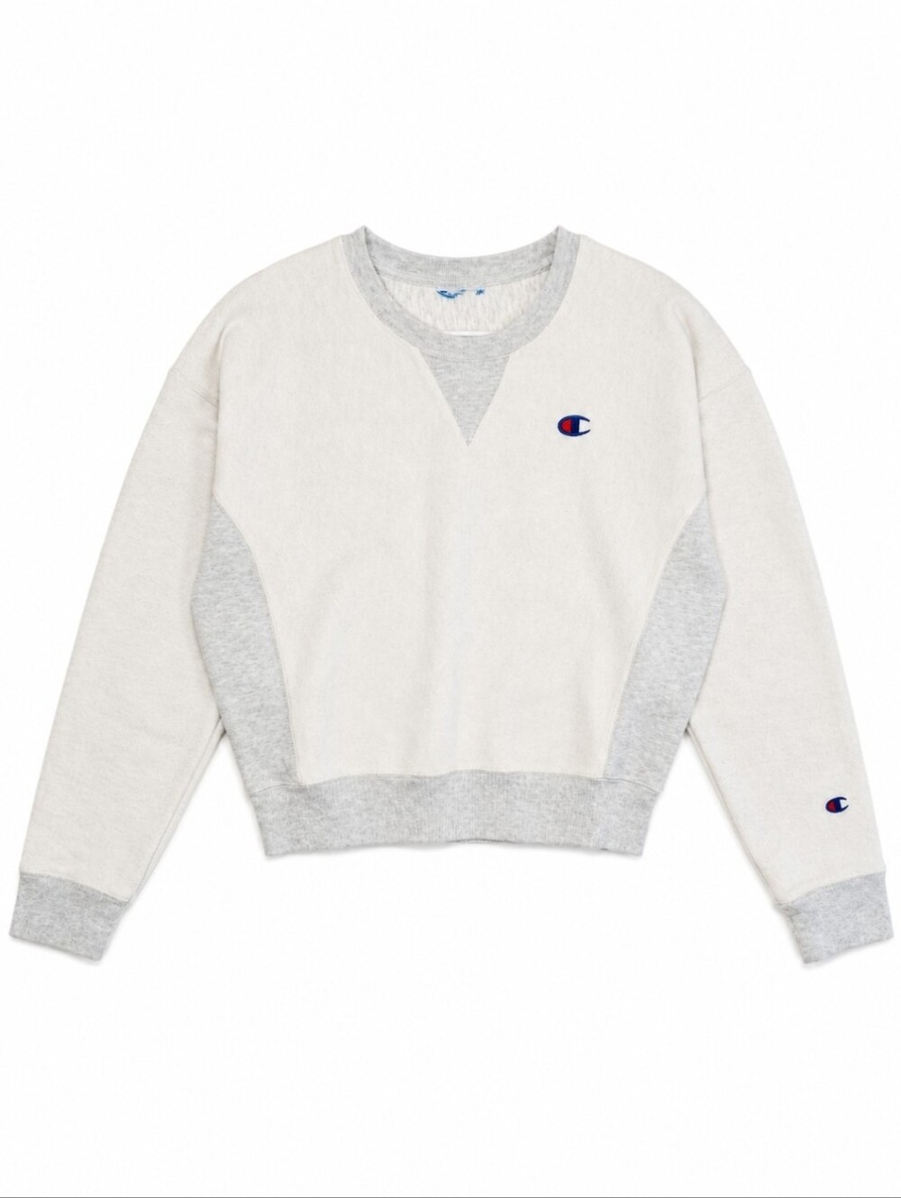 Champion Reverse Weave Crewneck Sweatshirt Size Small White Gray Cropped